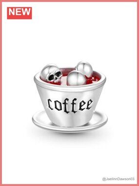 S925 Sterling Silver Skull Coffee Cup Charm Bead for Bracelet Necklace